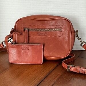 American Leather Co Cognac Brown Leather Crossbody Bag and Card Case Set